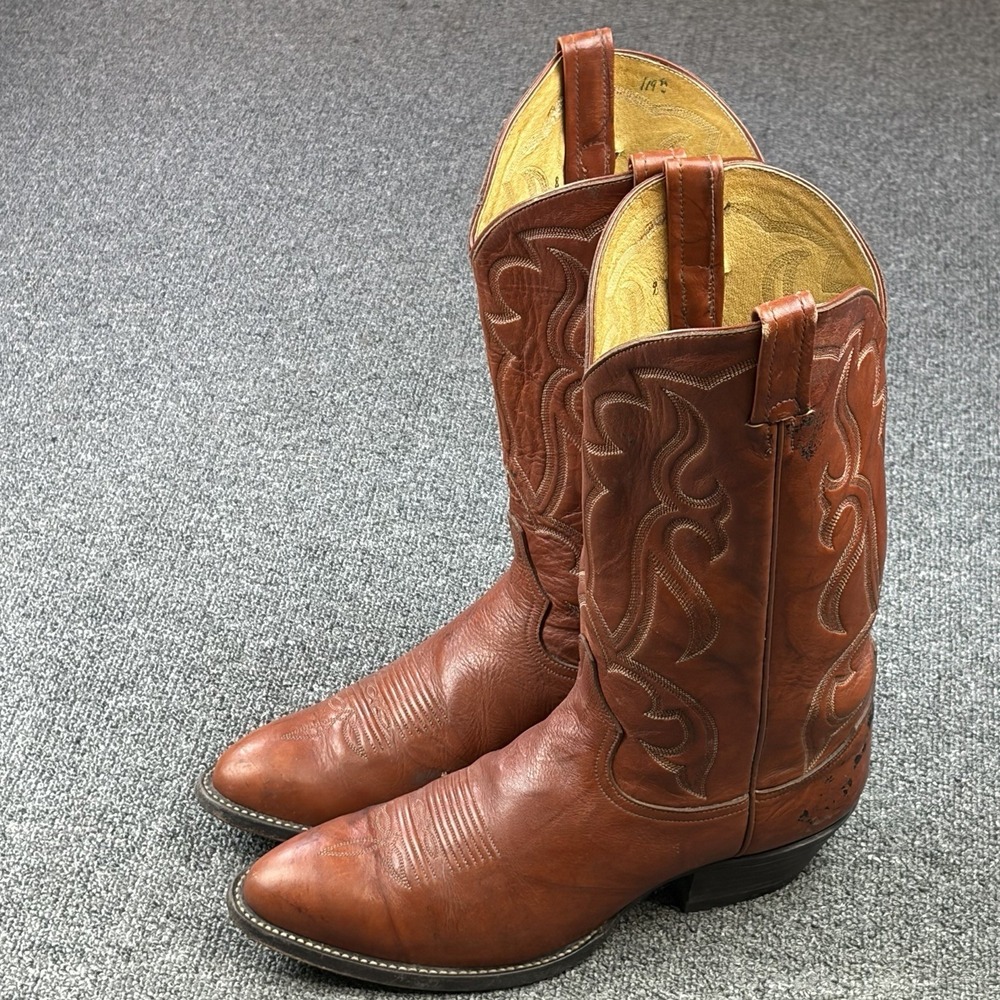 Vintage Tony Lama H6165 Cowboy Boots Men's 10 D Cognac Brown Leather Western USA - Picture 2 of 10